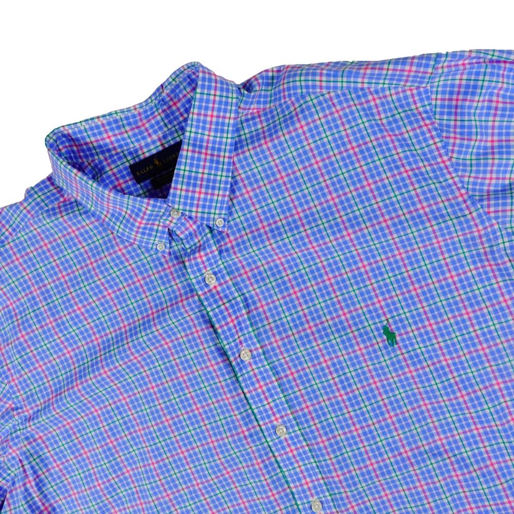 Ralph Lauren Stretch Plaid Check Colorful Button Up Long Sleeve Shirt 3XB Big